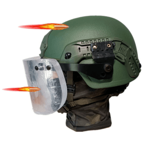 NIJ IIIA หน้ากากกันกระสุนโปร่งใสแบบถอดได้ - แผนผังของเอฟเฟกต์ที่ติดตั้งบนหมวกกันน็อคขีปนาวุธ