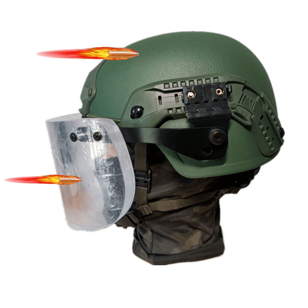 NIJ IIIA Avtakbar gjennomsiktig skuddsikker maske - Skjematisk diagram av effekten installert på den ballistiske hjelmen