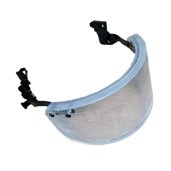 NIJ IIIA Verwijderbaar transparant kogelvrij masker-Effect gemonteerd op een ballistische helm, rechteraanzicht